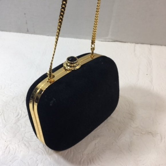 Vintage Morgan Taylor Black Velvet Hard Case Evening Purse Crossbody 4.5x2x3.5 - Picture 9 of 12